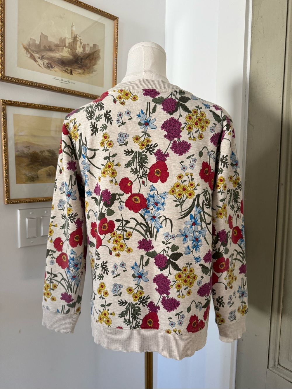 Floral Crewneck Sweater - Cream with Red & Purple Flowers - Picture 5 of 7